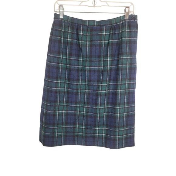 VTG Pendelton Maccallum Tartan Plaid Virgin Wool Skirt Blue Clueless Y2K Sz 12P - Picture 1 of 8